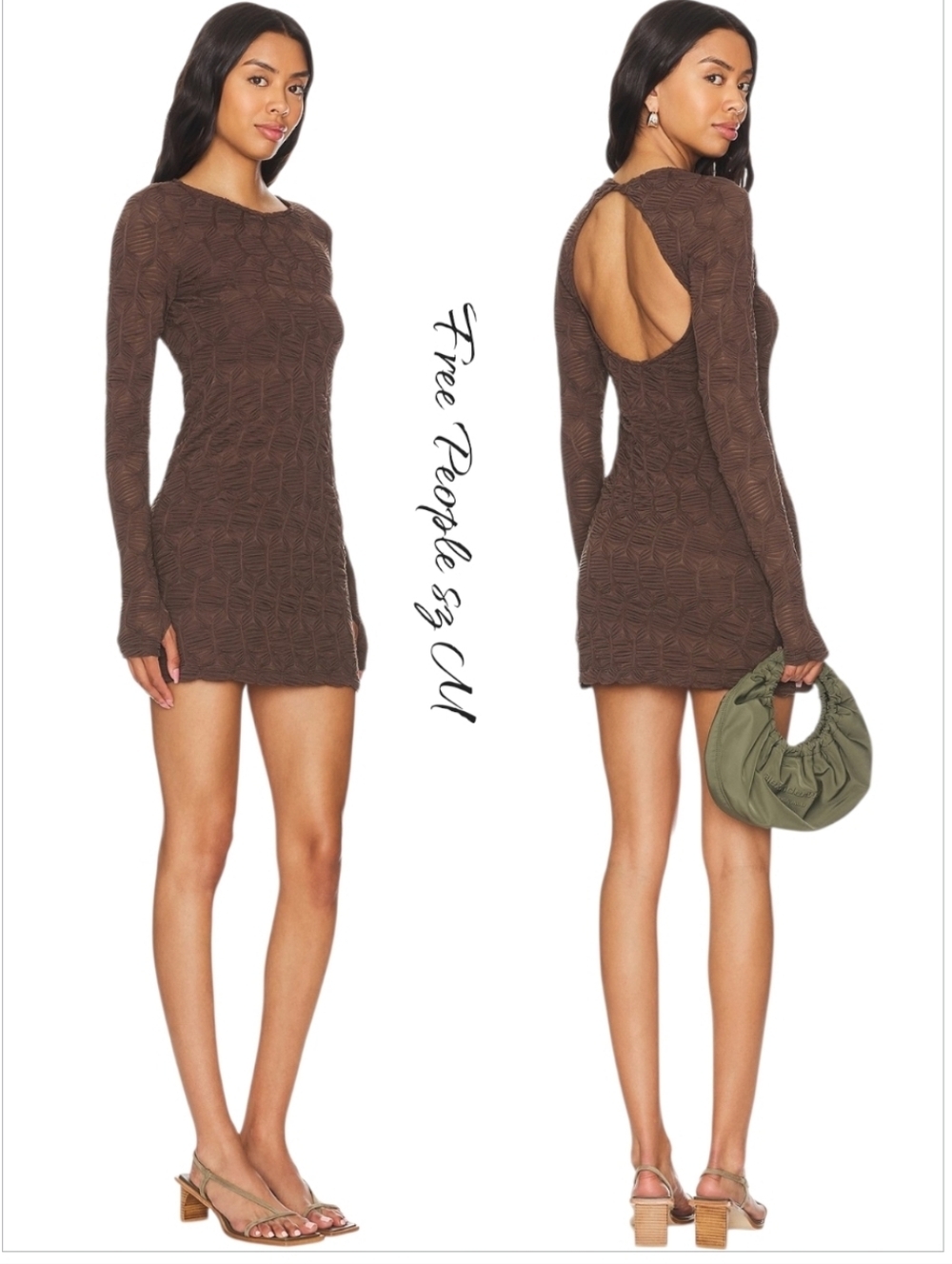 NWT Free People Paulie Mini Dress Hot Fudge Brown Open Back sz M